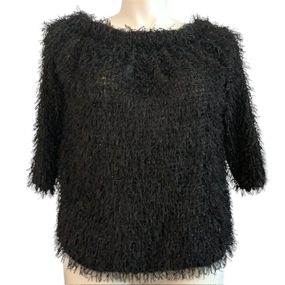 Zara | Black Shaggy Pullover Short Sleeve Sweater | Sz M - Picture 1 of 8